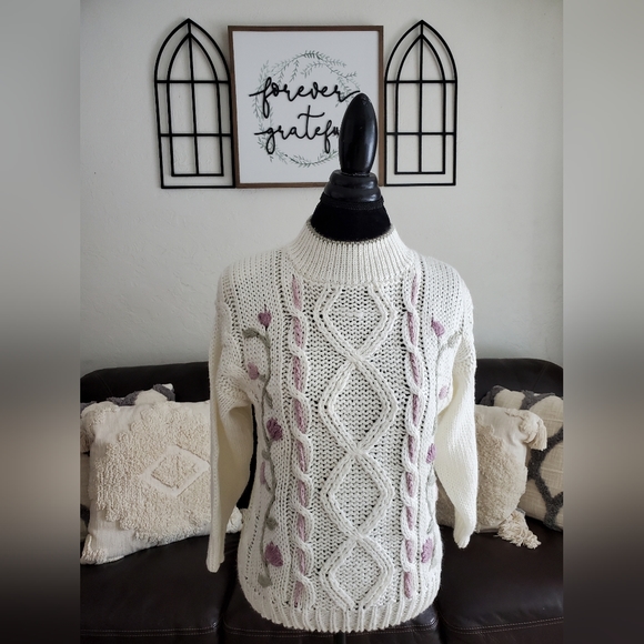 Kimberly Hope NWT Vintage 90's Boho Chic Floral Embroidered Sweater Size M - Picture 1 of 12